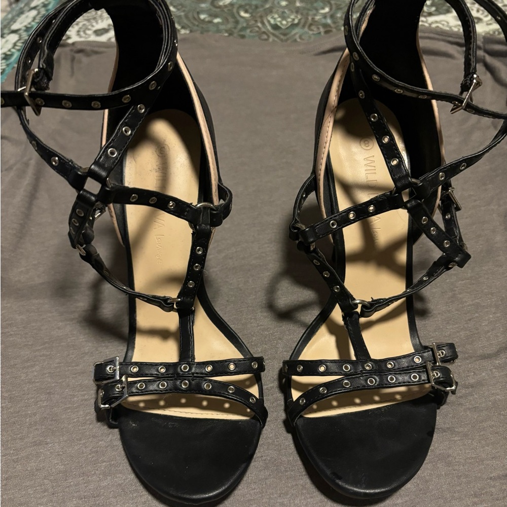 Black and cream strappy heels